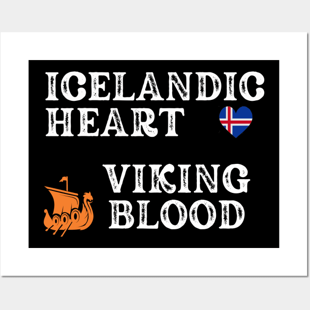 Icelandic Heart Viking Blood. White text,  Gift ideas for historical enthusiasts. Wall Art by Papilio Art